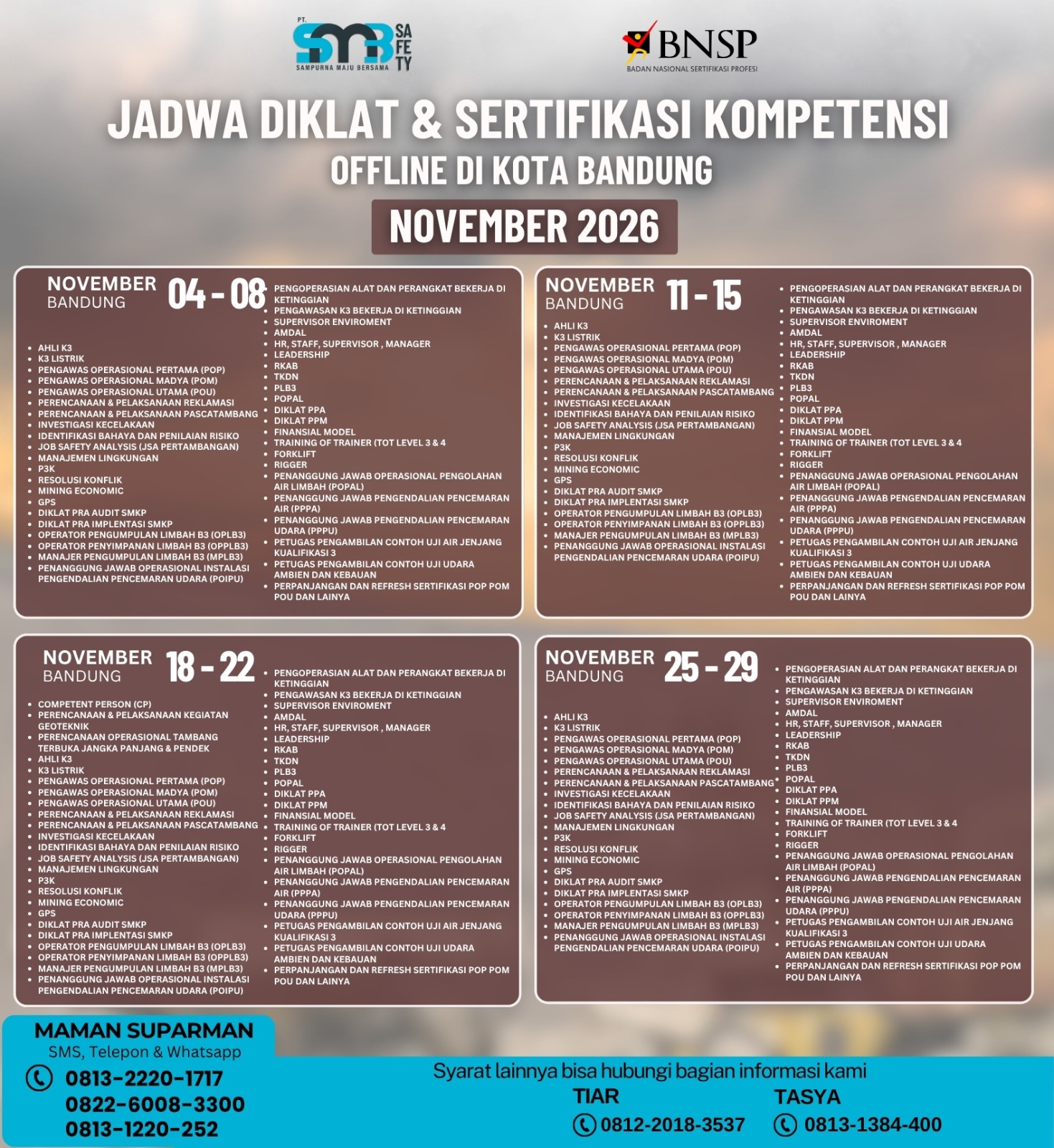 Diklan dan Sertifikasi Bulan November